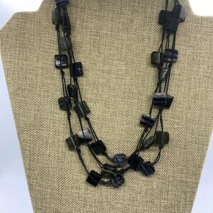 3 Tier Square Stones Necklace